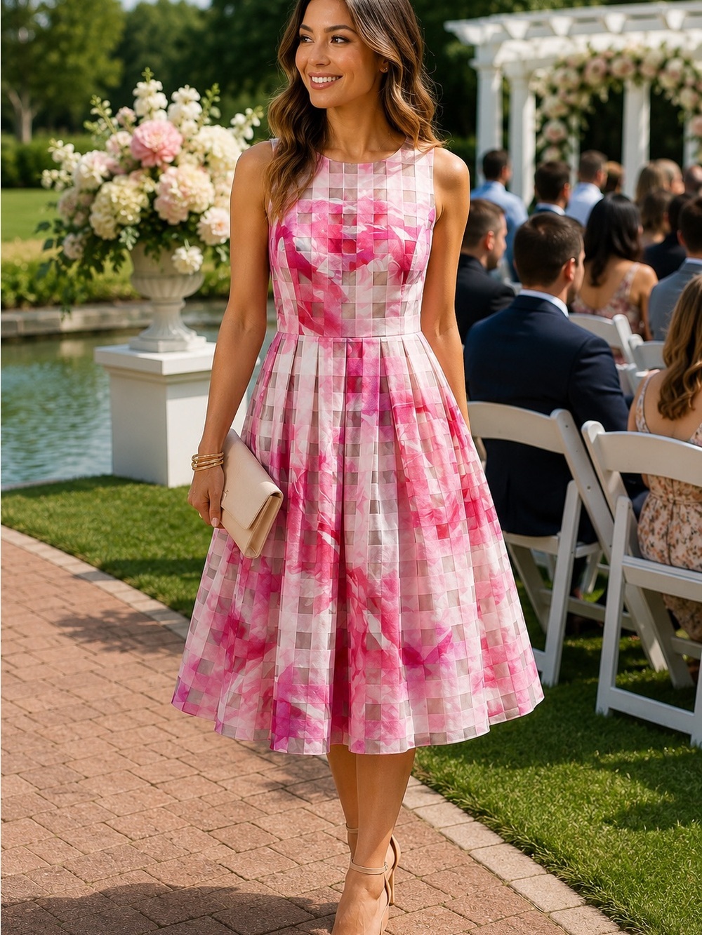 Eliza J Pink Floral Organza Fit & Flare Dress 4P NWT Wedding Guest Coquette $178